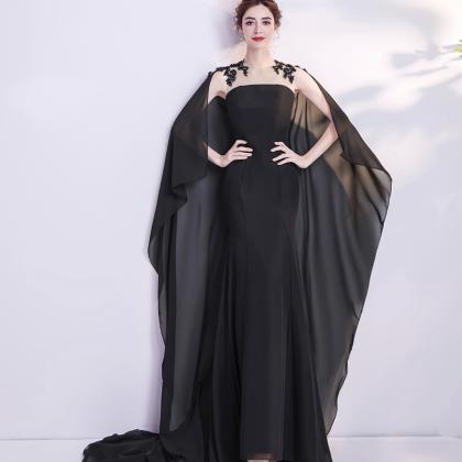 Black Long Mermaid Prom Dress Black Evening Dress