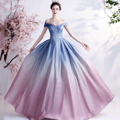 Stylish Blue Gradient Long A Line Prom Dress Blue..