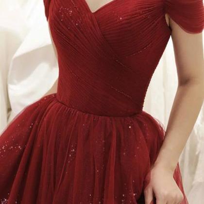 Burgundy Tulle Long A Line Prom Dress Fashion..