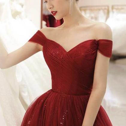 Burgundy Tulle Long A Line Prom Dress Fashion..