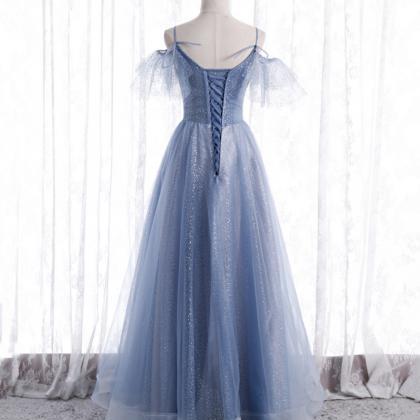 Blue Tulle Long A Line Prom Dress Fashion Dress