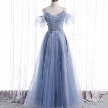 Blue Tulle Long A Line Prom Dress Fashion Dress