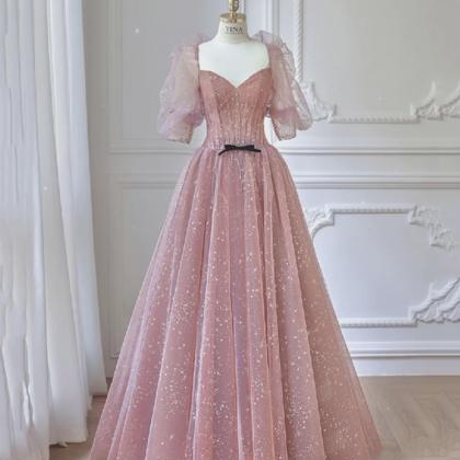 Pink Tulle Lace Long Ball Gown Dress Formal Dress