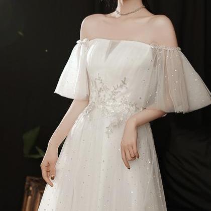 White Tulle Long A Line Prom Dress White Evening..