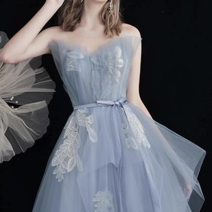 Blue Tulle Lace Long A Line Prom Dress Blue..
