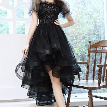 Black Tulle Lace High Low Prom Dress Party Dress