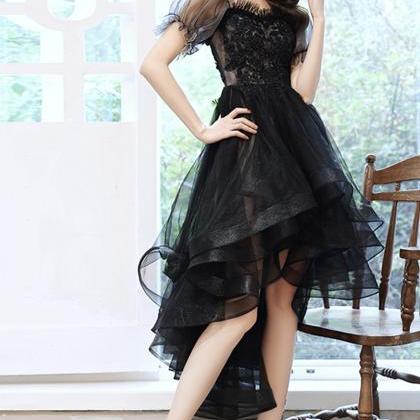Black Tulle Lace High Low Prom Dress Party Dress