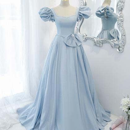 Blue Satin Long A Line Prom Dress Blue Evening..