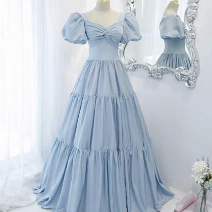 Blue Satin Long A Line Prom Dress Blue Evening..