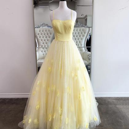 Yellow Tulle Long A Line Prom Dress Yellow Evening..