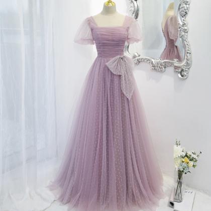 Purple Tulle Long A Line Prom Dress Evening Dress