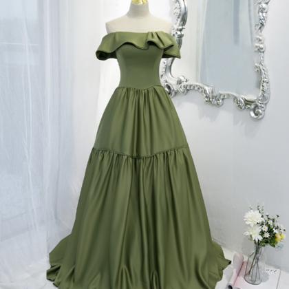 Green Satin Long A Line Prom Dress Green Evening..