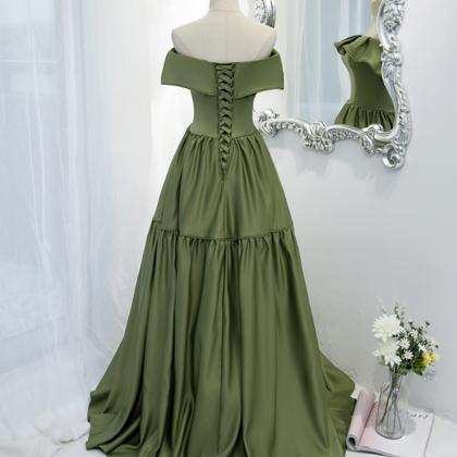 Green Satin Long A Line Prom Dress Green Evening..