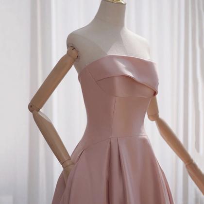 Pink Satin Short A Line Prom Dress Evening Dress