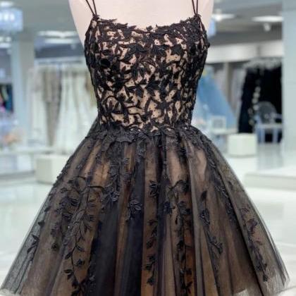 Black Lace Short A Line Prom Dress Black Evening..