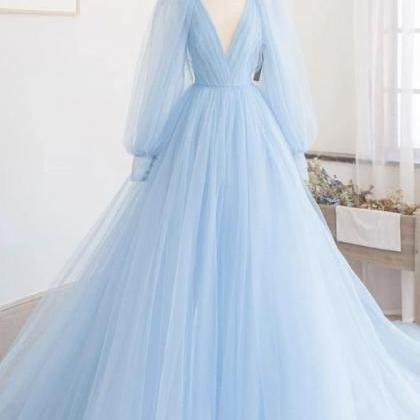 Cute Tulle Long Sleeve Prom Dress Evening Dress