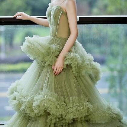 Green Tulle Long A Line Prom Dress Green Evening..