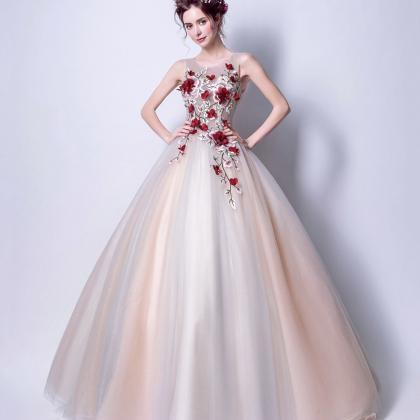 Elegant Tulle Applique Long A Line Prom Dress..