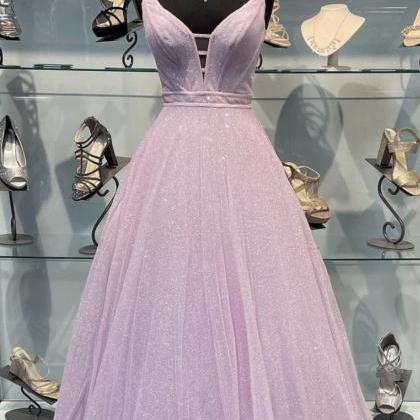 A Line Ruffles Purple Tulle Long Evening Prom Dress