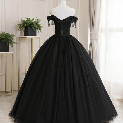 Black Tulle Lace Long Ball Gown Dress Formal Dress