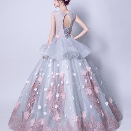 Blue Tulle Applique Long Ball Gown Dress Formal..