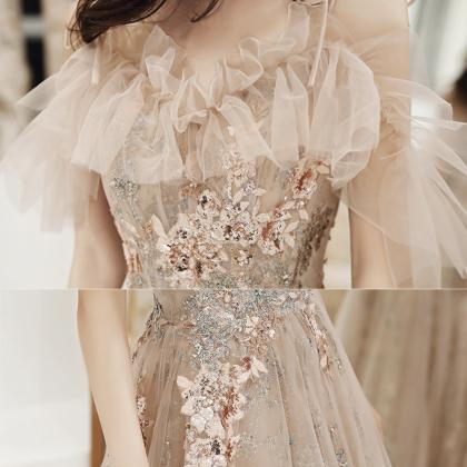 Cute Tulle Sequins Long A Line Prom Dress Evening..