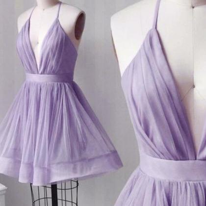 Cute V Neck Tulle Short Prom Dress Homecoming..