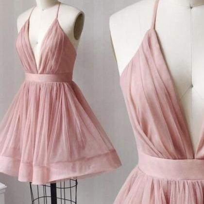 Cute V Neck Tulle Short Prom Dress Homecoming..