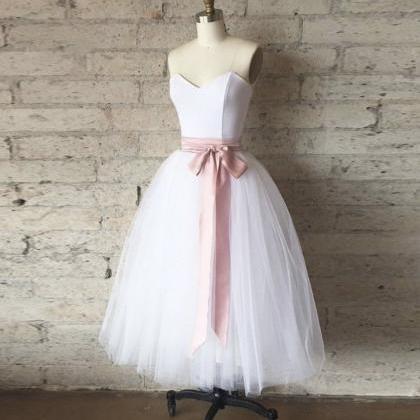 White A Line Tulle Short Prom Dress Homecoming..