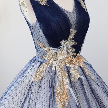 Blue V Neck Sequins Long Ball Gown Dress Formal..
