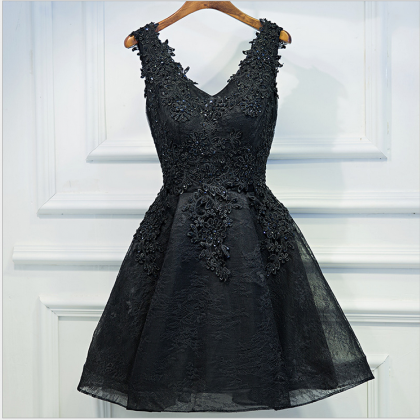 Black Lace Short Prom Dress Homecoming Dress