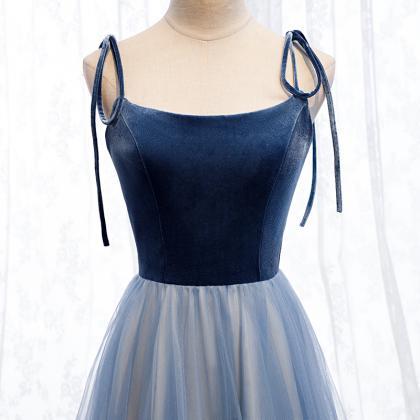 Blue Tulle Long A Line Prom Dress Evening Dress