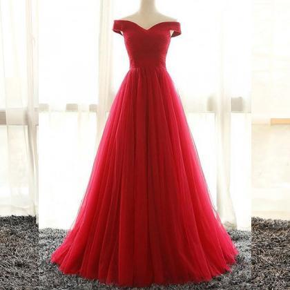 Red Tulle Long A Line Prom Dress Evening Dress