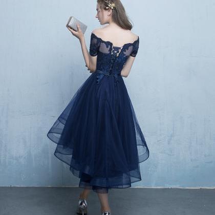 Light Blue Lace High Low Hem Dress