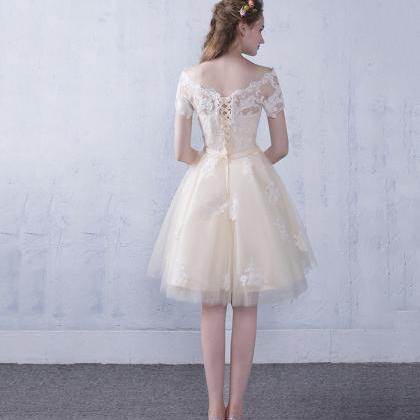Champagne Prom Dress Low Cut, Homecoming Dress ,Formal Dress, Evening Dress, Dance Dresses main image 1