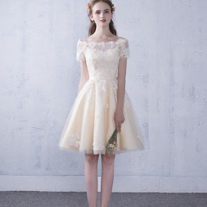 Champagne Prom Dress Low Cut, Homecoming Dress ,Formal Dress, Evening Dress, Dance Dresses main image 0