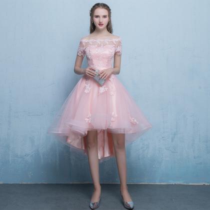 Cute Pink Tulle Lace Short Prom Dress Party Dress