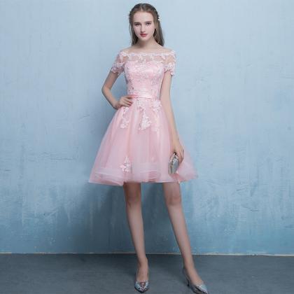 Cute Pink Tulle Lace Short Prom Dress Party Dress