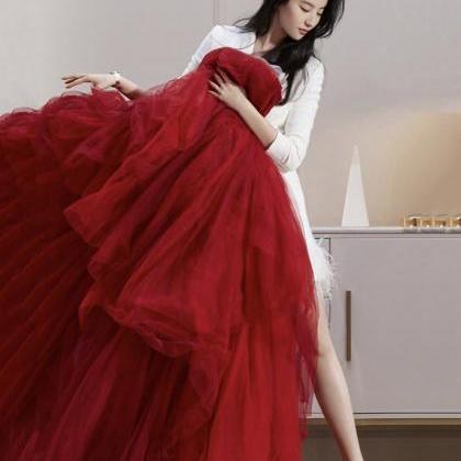 Red Tulle Long A Line Ball Gown Dress Red Evening..
