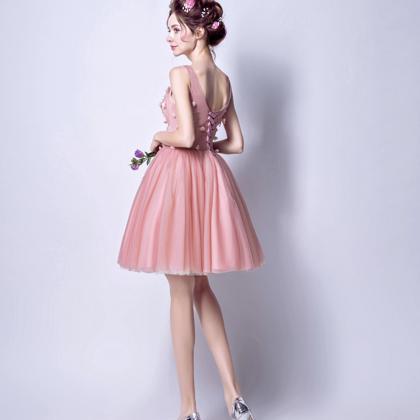 Pink Lace Short A Line Prom Dress Homecoming Dress