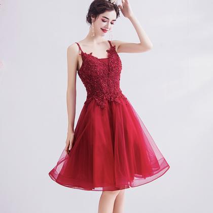 Red Lace Short Prom Dress Homecoming Dress
