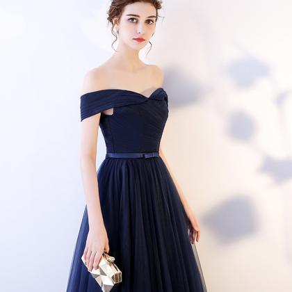 Blue Tulle Long A Line Prom Dress Simple Evening..