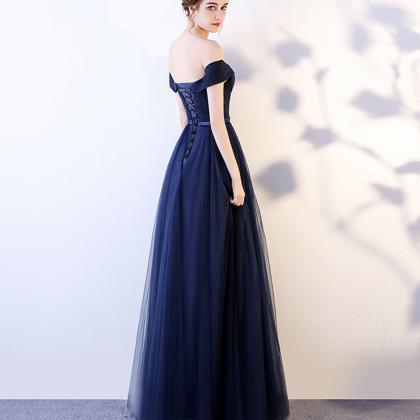 Blue Tulle Long A Line Prom Dress Simple Evening..
