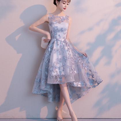 Gray Tulle High Low Prom Dress Homecoming Dress