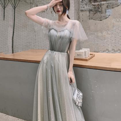 Cute Tulle Long A Line Prom Dress Bridesmaid Dress