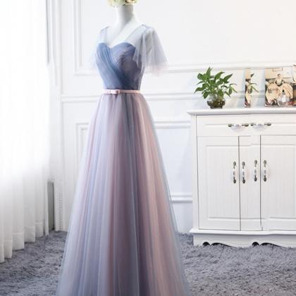 Blue Tulle Long A Line Prom Dress Bridesmaid Dress