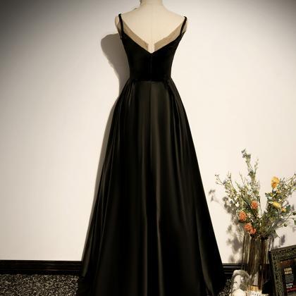 Black Satin Long A Line Prom Dress Evening Dress