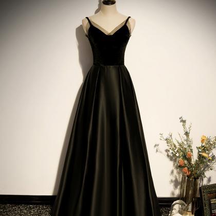 Black Satin Long A Line Prom Dress Evening Dress