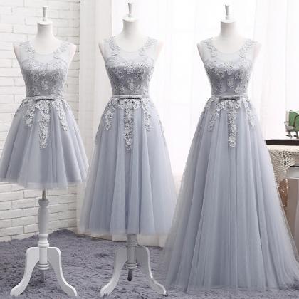 Gray Lace A Line Prom Dress Bridesmaid Dress