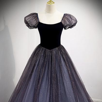 Black And Purple Tulle Long Prom Dress Evening..